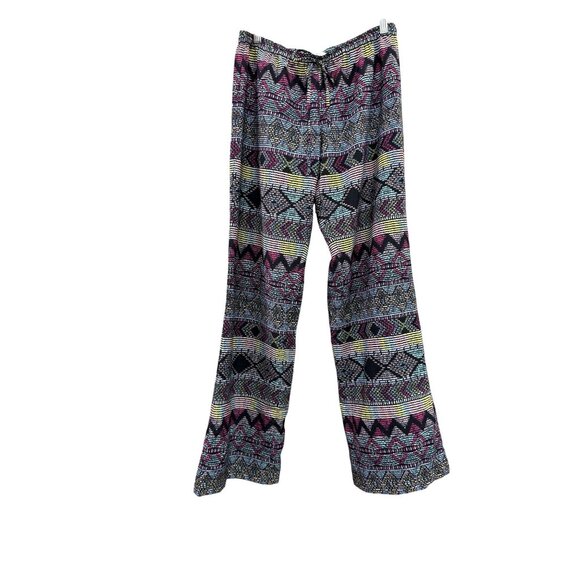 Vanilla Star Boho Tribal Print Wide Leg Pants Size L Drawstring Waist - Picture 1 of 11